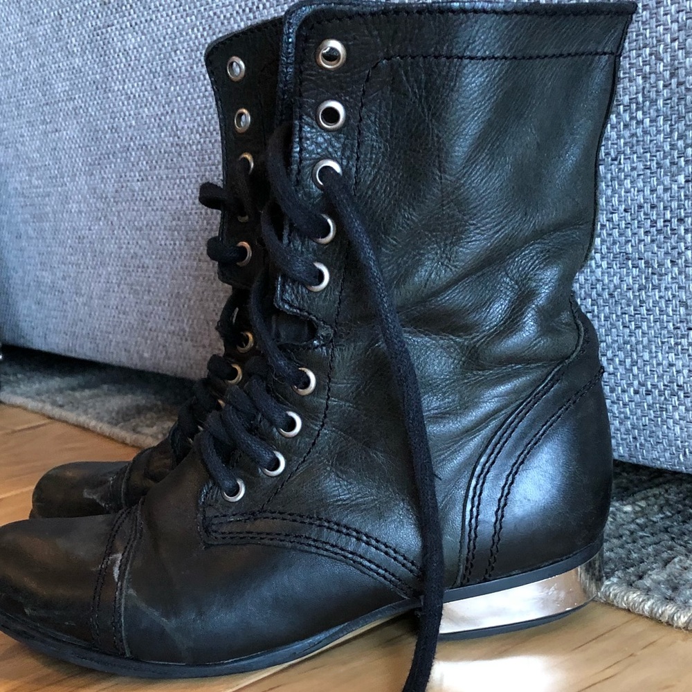 Steve Madden Genuine Leather Combat Boots - Picture 1 of 4